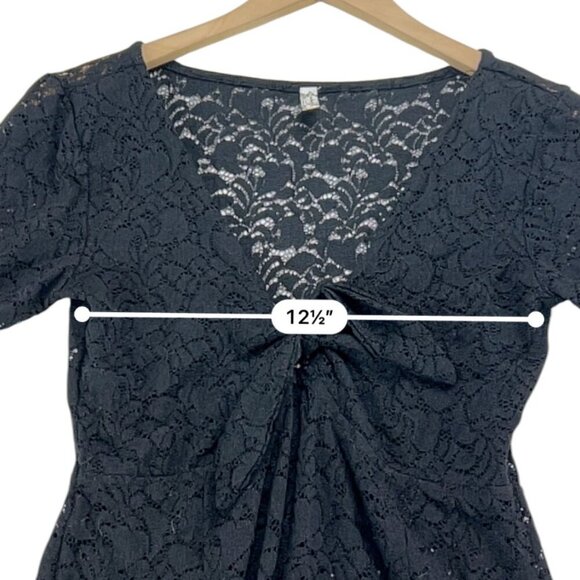 Free People Intimacy Black Lace Long Sleeve  V Neck Top Size - Picture 8 of 9